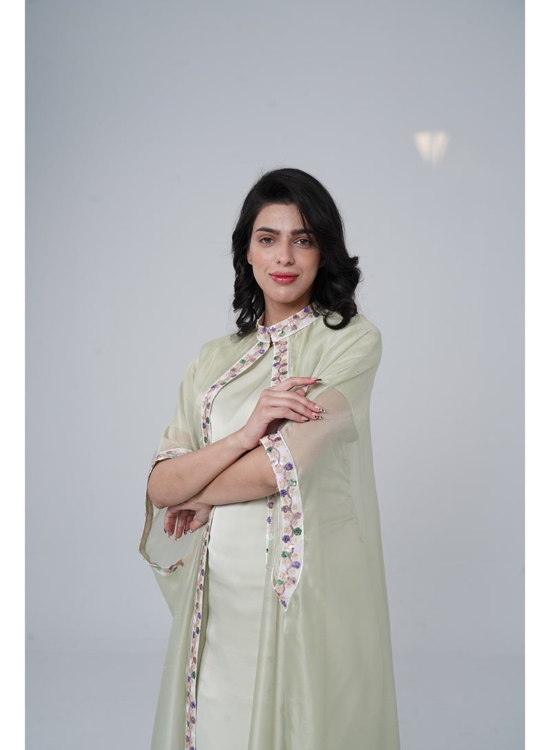 Obaha Chiffon jalabiya with rose embroidery - Image 3